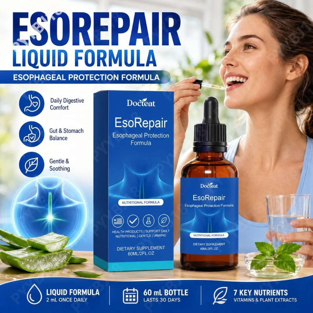Docteat Esorepair Dietary Supplement Liquid Drops with Aloe Vera Licorice Root for Digestive Comfort & Esophageal Support 60 ML