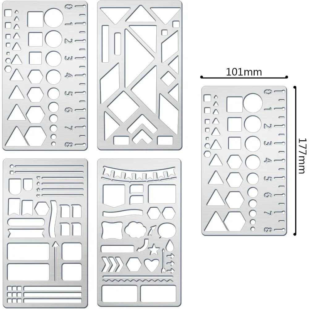 4PCS 4x7 Inch Geometric Theme Triangle Metal Stencils, Border Line Stencil Template for Diary, Wood Carving, Drawings and