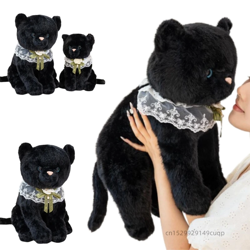 

33-60cm Cartoon Soft Black Cat Plush Doll Pillow Bib Sitting Black Cat Stuffed Animal Home Decoration Appease Gift For Children