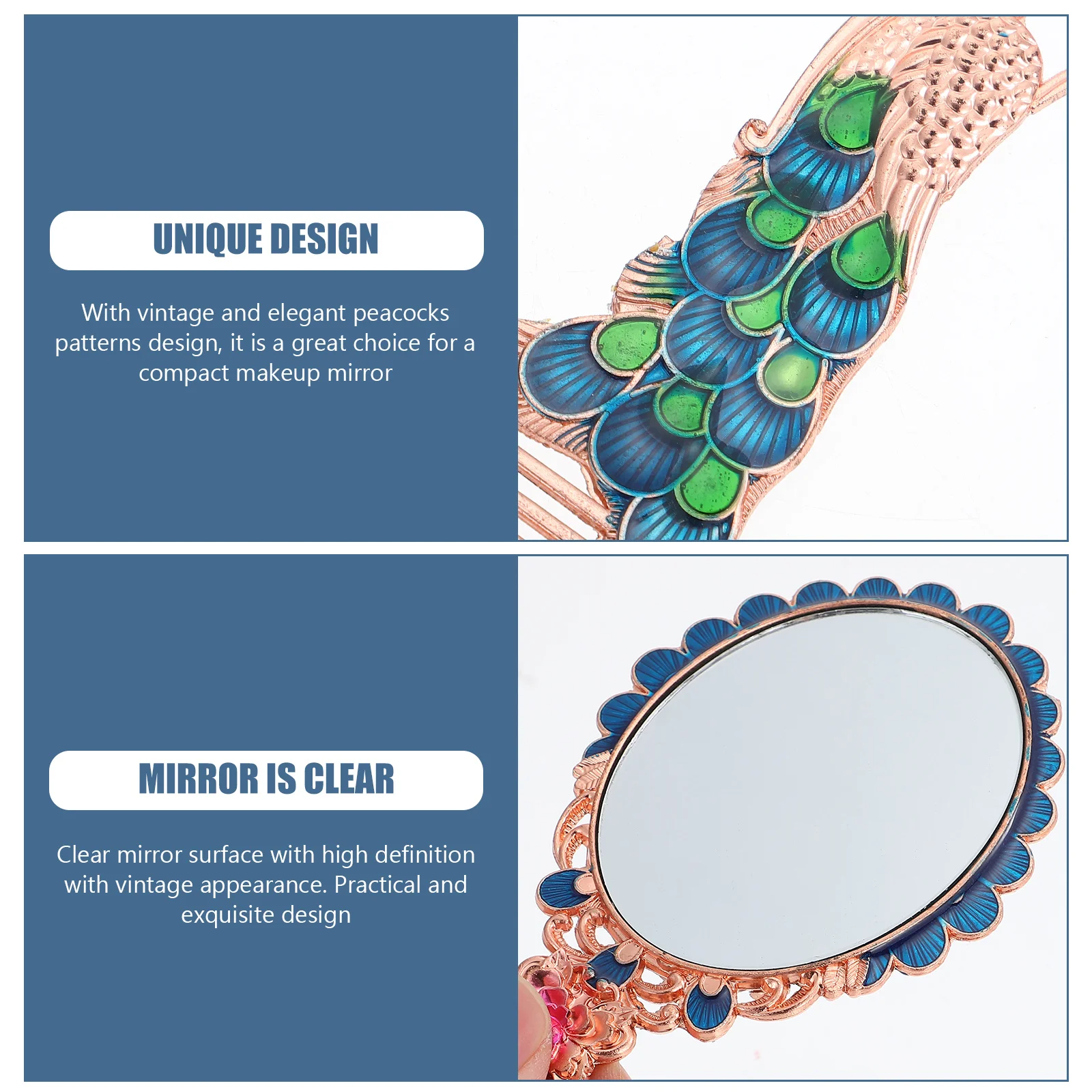 1 ensemble de miroirs de maquillage Vintage portables avec motif de paons, ensemble de peignes de miroir rétro compacts portables, outil élégant