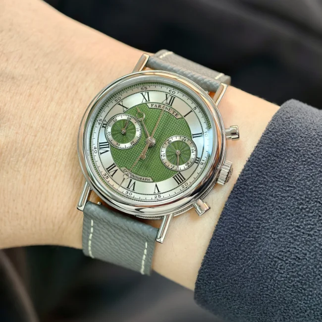 FARASUTE Men Chronograph Watch Vintage 38mm Panda Quartz Wristwatch Sapphire Mirror 3ATM Waterproof VK64