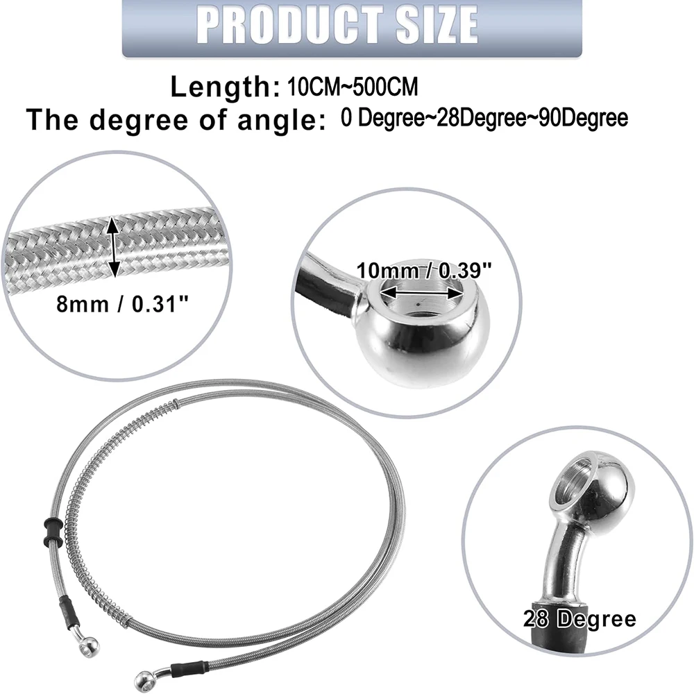 100mm ~ 5000mm Motorrad geflochtener Stahl hydraulische Brems kupplung Öl schlauch Bremsleitung für Fahrräder Motocross Straße 10mm Banjo 0 °-28 °-90