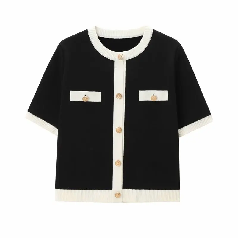 

Slimming ort Sve Knitted Jaet 2024 Summer New Sle Versatile Design Commute Sle Polyester Fiber ort Length