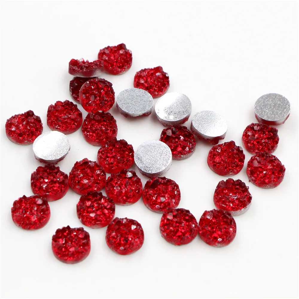 New Fashion 8mm 10mm 12mm 40pcs Dark Red Colors Natural ore Style Flat back Resin Cabochons For Bracelet Earrings accessories