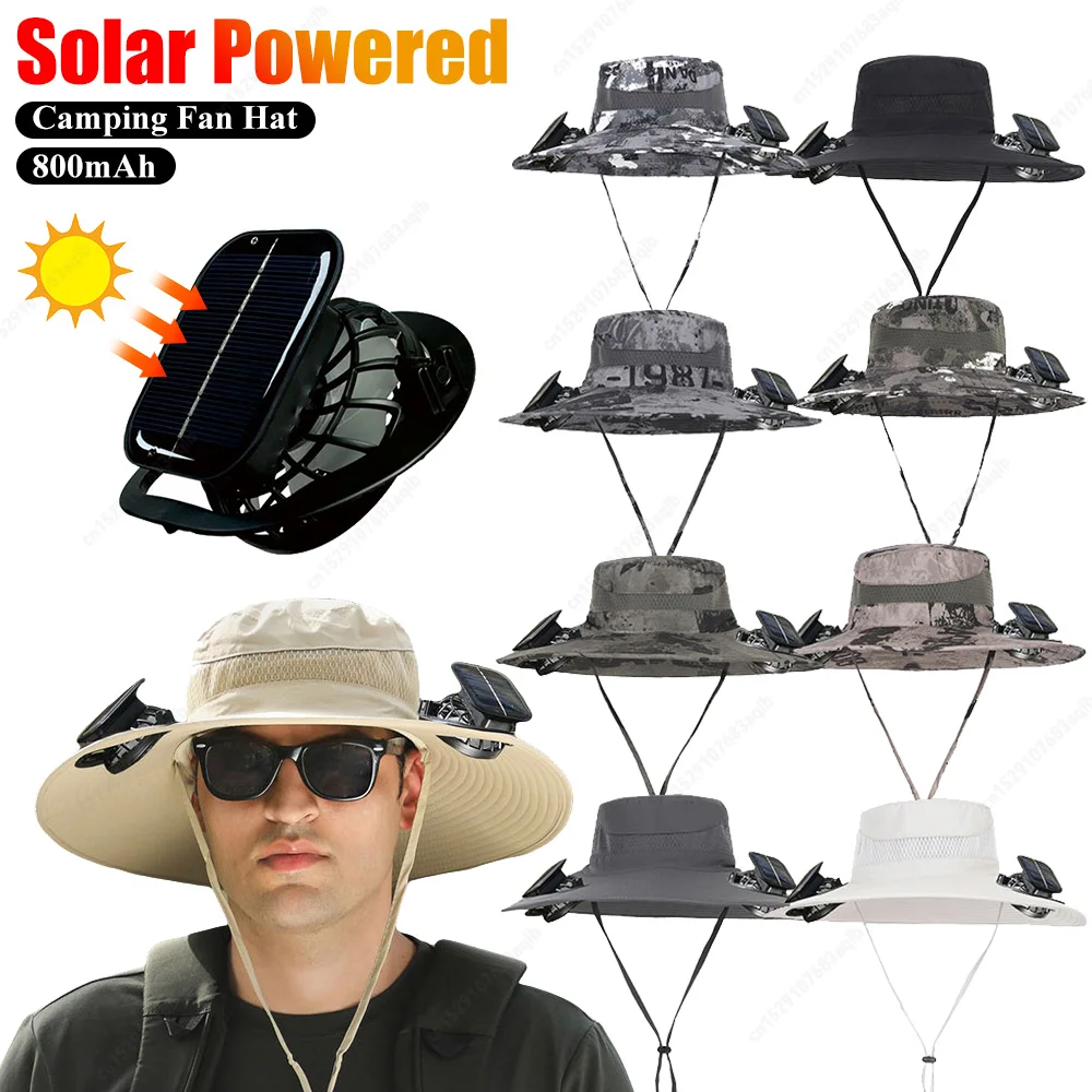 Sombrero con ventilador Solar para exteriores, sombrero con protección UV para el sol con 1/2 ventiladores con energía Solar, gorra de pesca de ala ancha transpirable para acampar y hacer senderismo