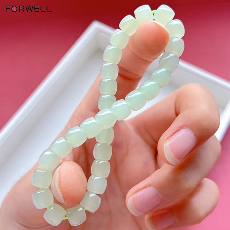 FORWELL 6mm Natural Hetian Jade Bracelet for Women White Beaded Single-Circle Simple Stylish Gift