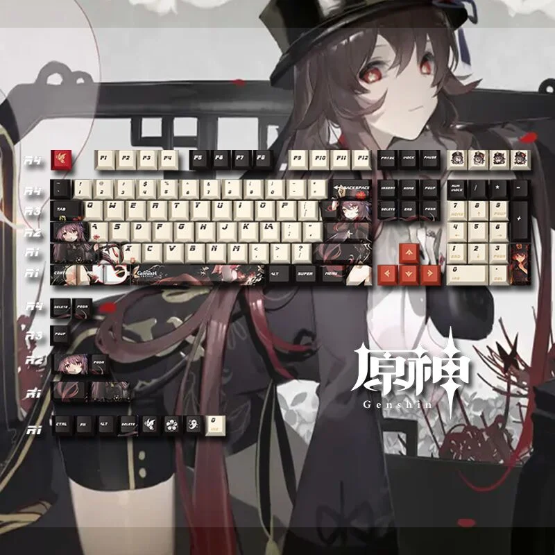 Imagem -02 - Teclado Mecânico Gaming Keycap Cartoon Papel de Impacto Anime Genshin Perfil Cereja Personalidade Key Caps Ansi 61 87 104 108