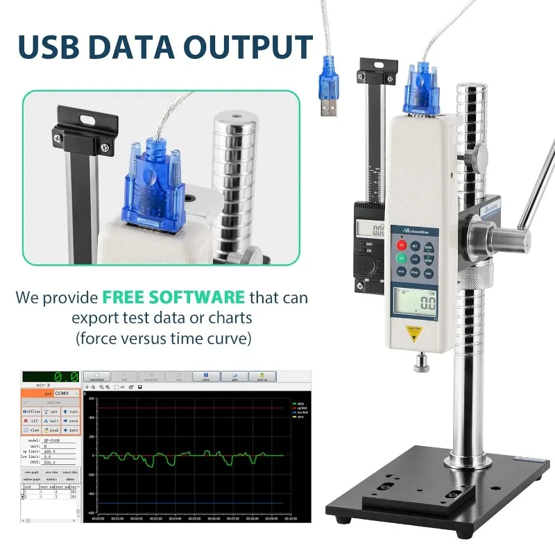 500N Digital Force Gauge Push Pull Gauge with Force Gauge Stand Force Test Stand Lever-Operated 70mm Stroke