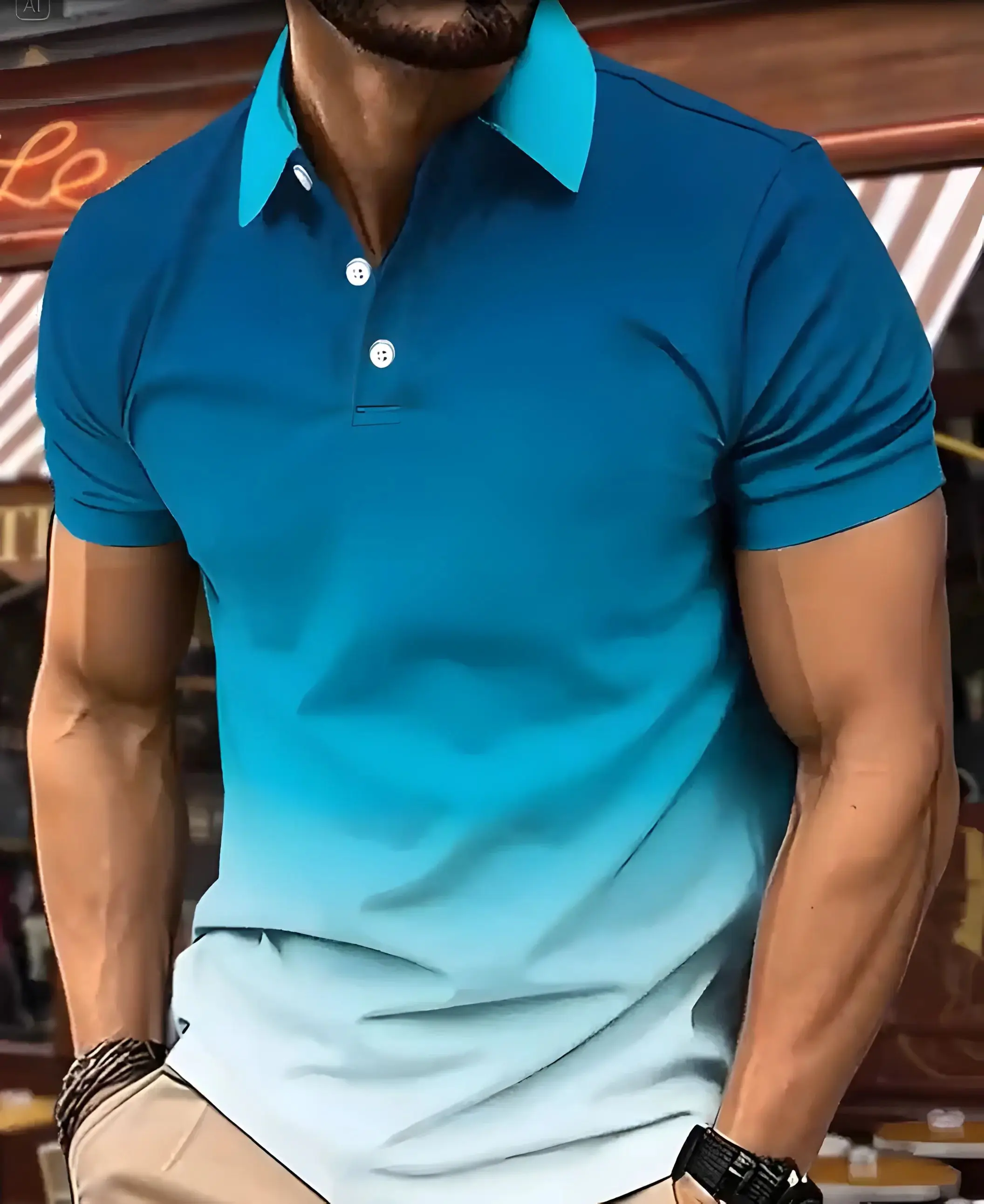 يتميز قميص بولو رجالي صيفي جديد لعام 2026 بطباعة كاجوال عصرية ومريحة وناعمة ثلاثية الأبعاد متدرجة الألوان #4