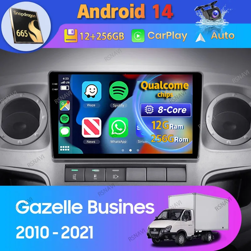 Android 14 Carplay Auto For GAZ Gazelle Busines 2010 2011 - 2021 Car Radio Navigation GPS Stereo Multimedia 2 Din Player Video