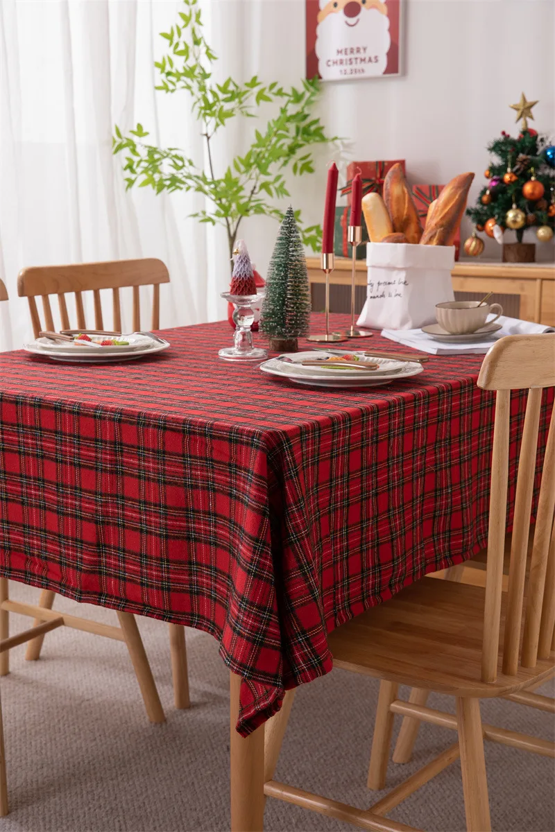 Weihnachtsdekoration, runde Tischdecke, karierte Tischdecke für Neujahr, Familientreffen, Restaurant, Party, Abendessen, Heimdekoration – Detail 27