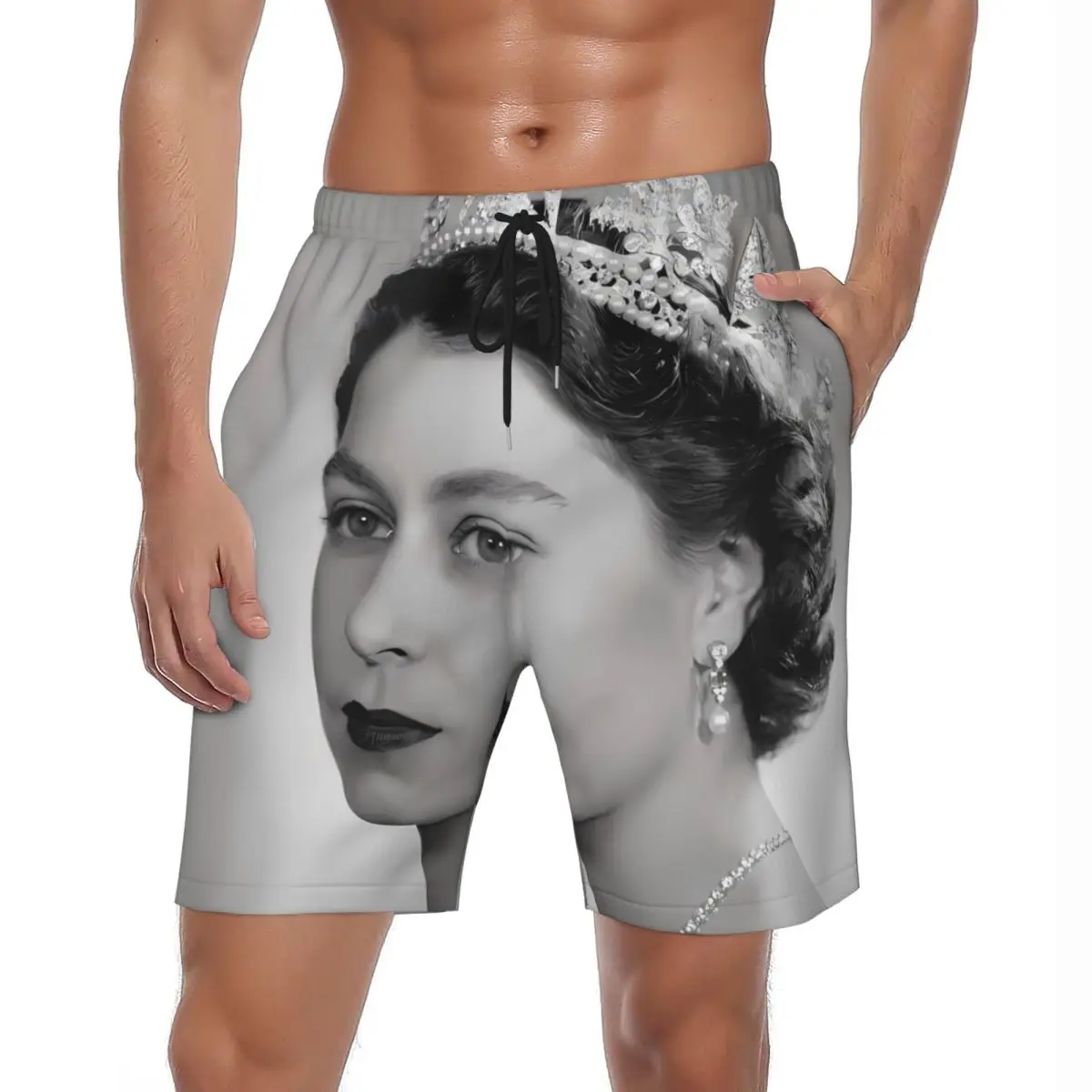 

Мужские шорты для доски, винтажные пляжные шорты британской королевы, Элизабет II, дышащие спортивные шорты для серфинга, пляжные шорты больших размеров