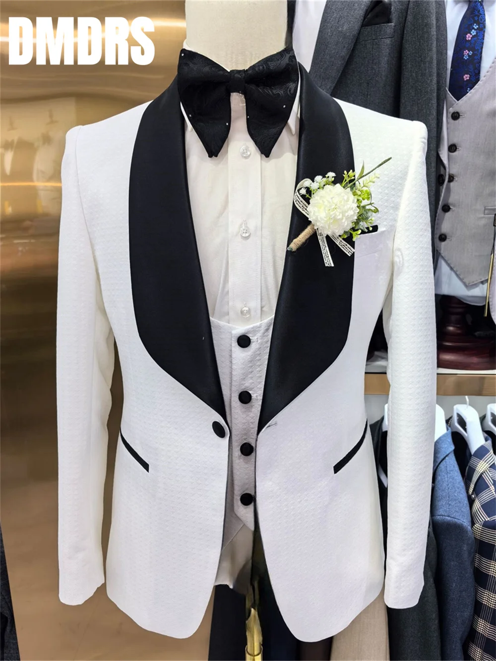 High Quality Men Suit 3 Pieces Set Men's Wedding Suit Dress Luxury Jacket Pants Vest Formal Jacquard Suit Jackets vestidos de no