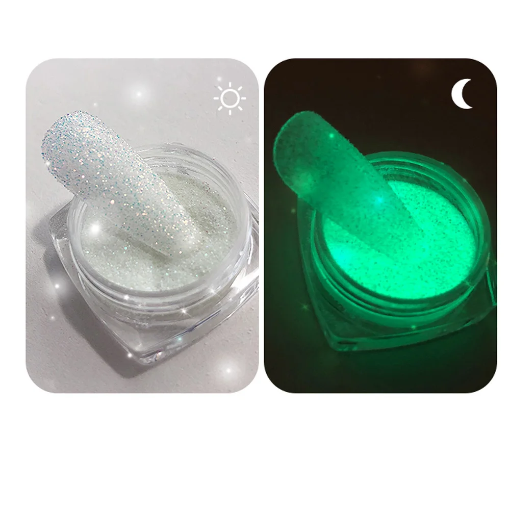 Purpurina fluorescente de neón que brilla en la oscuridad, pigmento de arena para decoración de uñas, polvo fluorescente holográfico luminoso