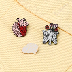 3 stile Punk organi umani smalto Pin s cuore dissezione cervello scheletro forma spilla cappotto spilla distintivi gioielli regalo per amico