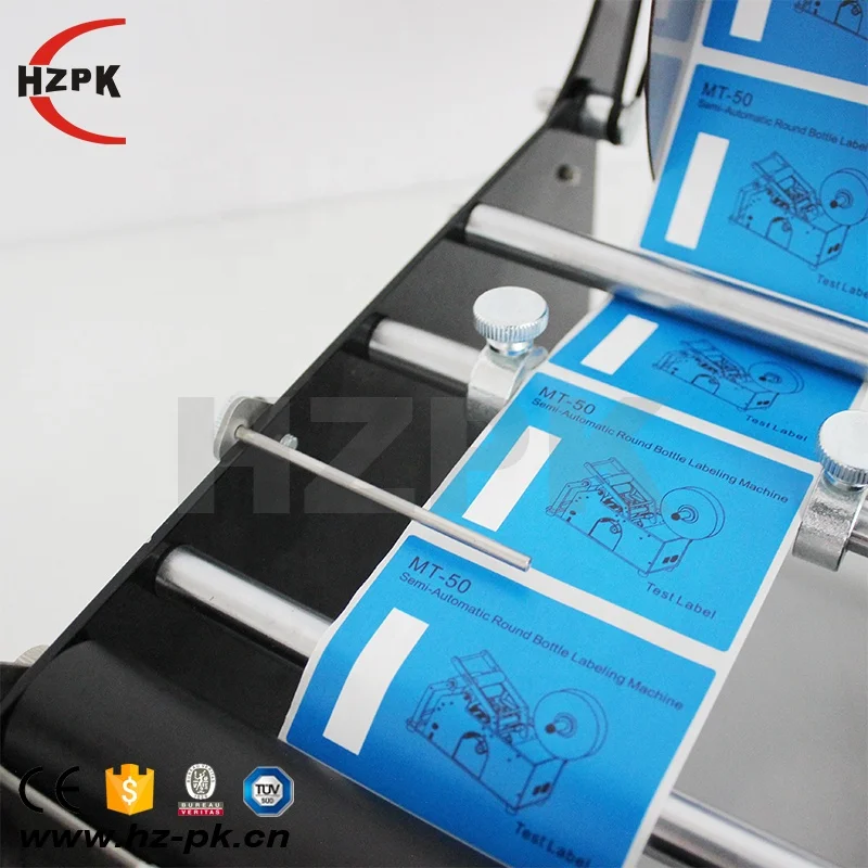 HZPK MT-30 Manual Round Plastic Glass Bottle Adhesive Sticker Labeling Machine