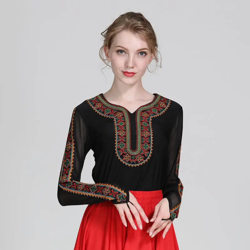 [Free Shipping] Dilraba Top Xinjiang Dance Dress Female Training Dress Female Performance Dress Shape Ethnic Style Wide