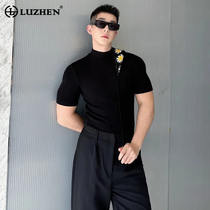 LUZHEN Men's Elegant Solid Color Short Sleeve 2026 T-shirts Summer High Quality Slim Fit Round Neck Casual Tops Clothes JY8261