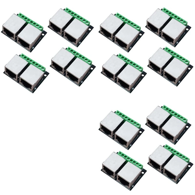 Hot Selling-12PCS RJ45 Ethernet Dual Female Terminal Breakout Board,3.5Mm Pitch Connector Board Shielded Network Adapter