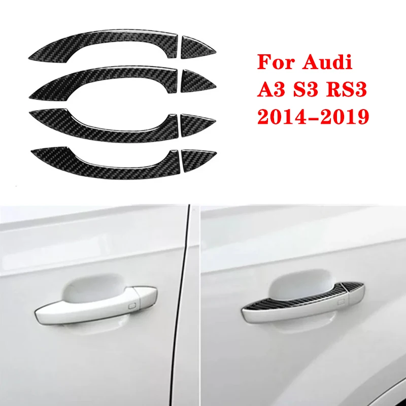 

Car Carbon Fiber Texture Door Handle Sticker Doorknob Trim Cover Exterior Decor Auto Accessories For Audi A3 S3 RS3 2014-2019
