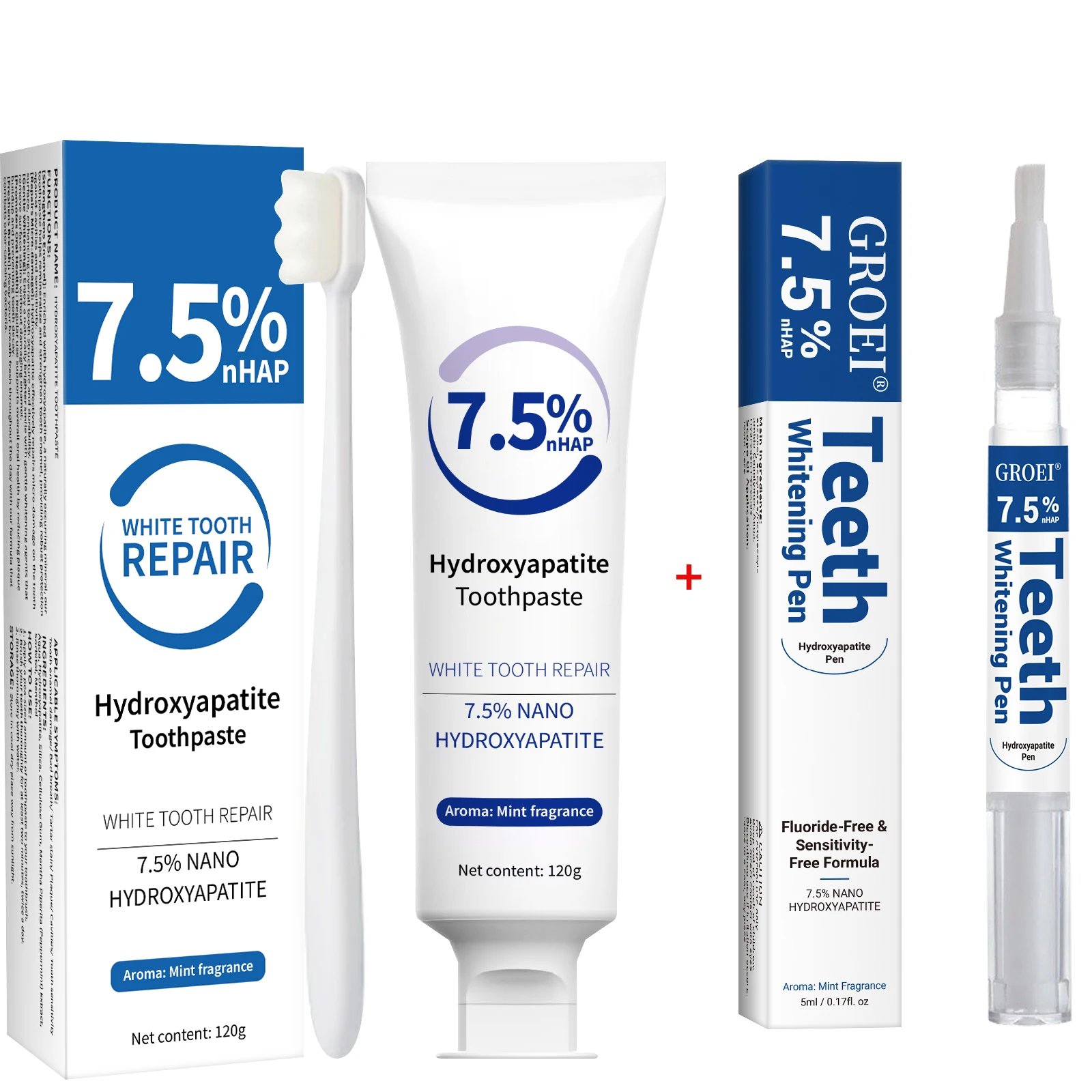 120g Hydroxyapatite Toothpaste & Whitening Pen,Gentle Breath Refreshing,Intensives Stain Removal Tooth Paste,Repair Oral Care