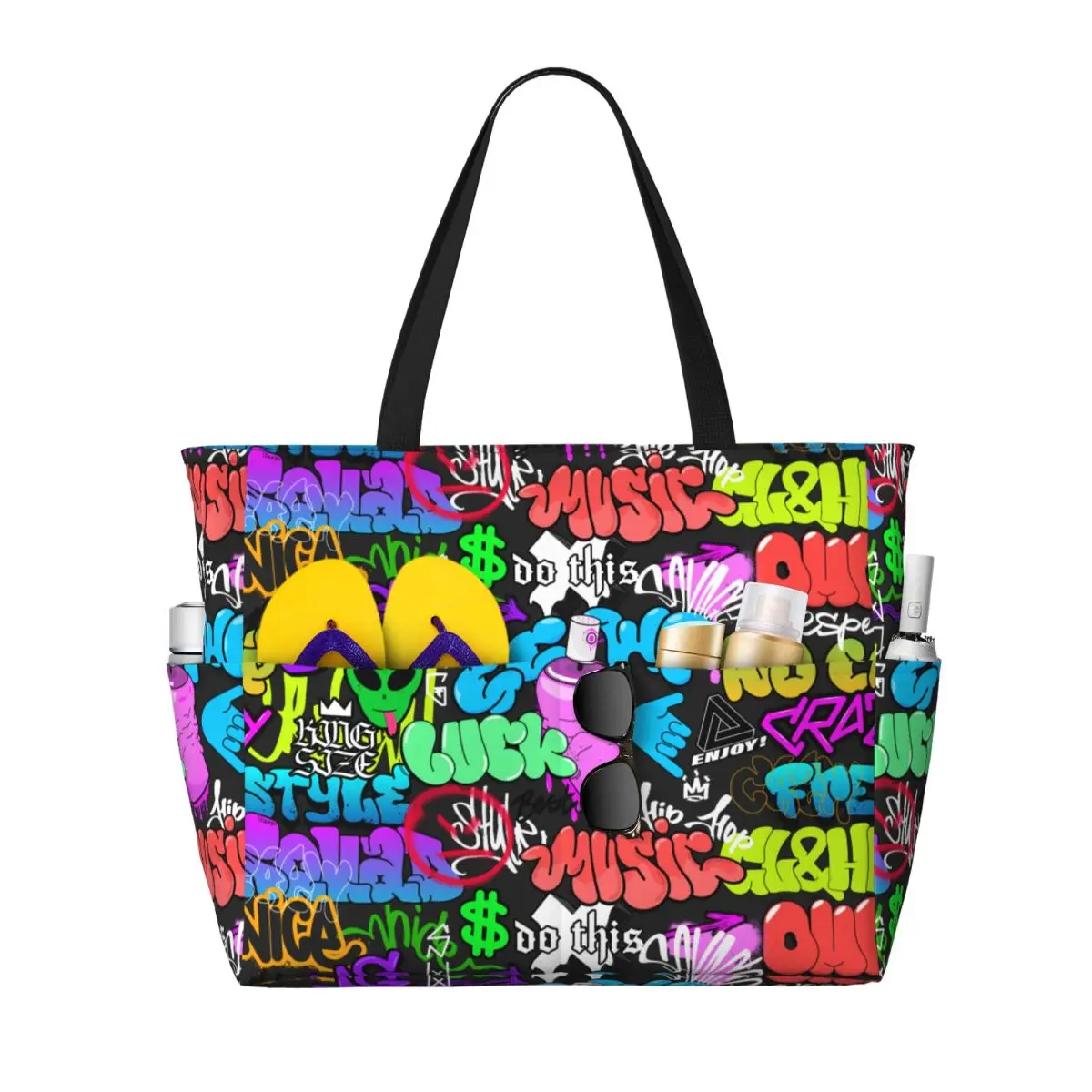 

Пользовательские хип-хоп культура уличные граффити искусство продуктовая сумка-тоут сумки для покупок женские большие вместительные пляжные дорожные сумки для спортзала