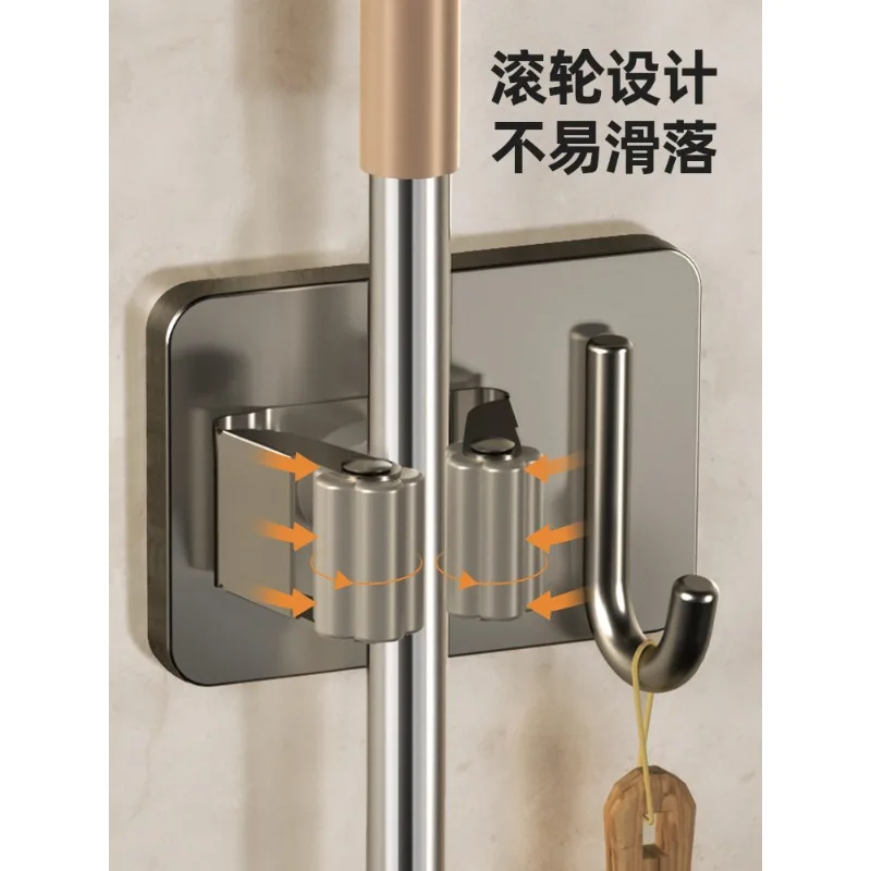 No Drill Mop Hook Strong Adhesive Wall Rack Heavy Duty Bathroom Storage Holder Punch-free Hanging Clip