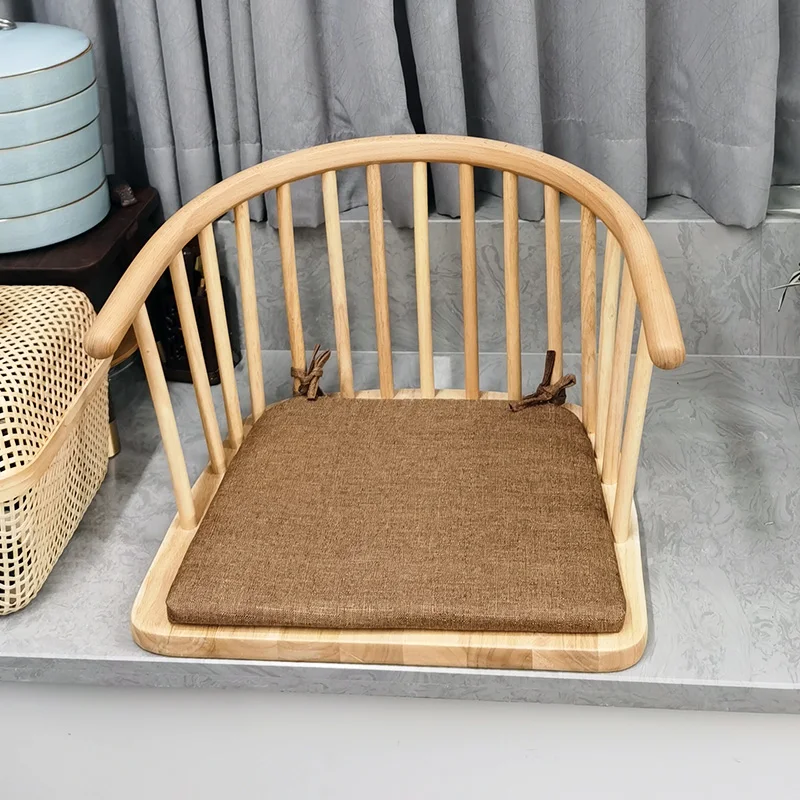 Solid Wood Japanese Armless Zen Meditation Chair Ergonomic Bay Window Tea Seat Floor Lounge