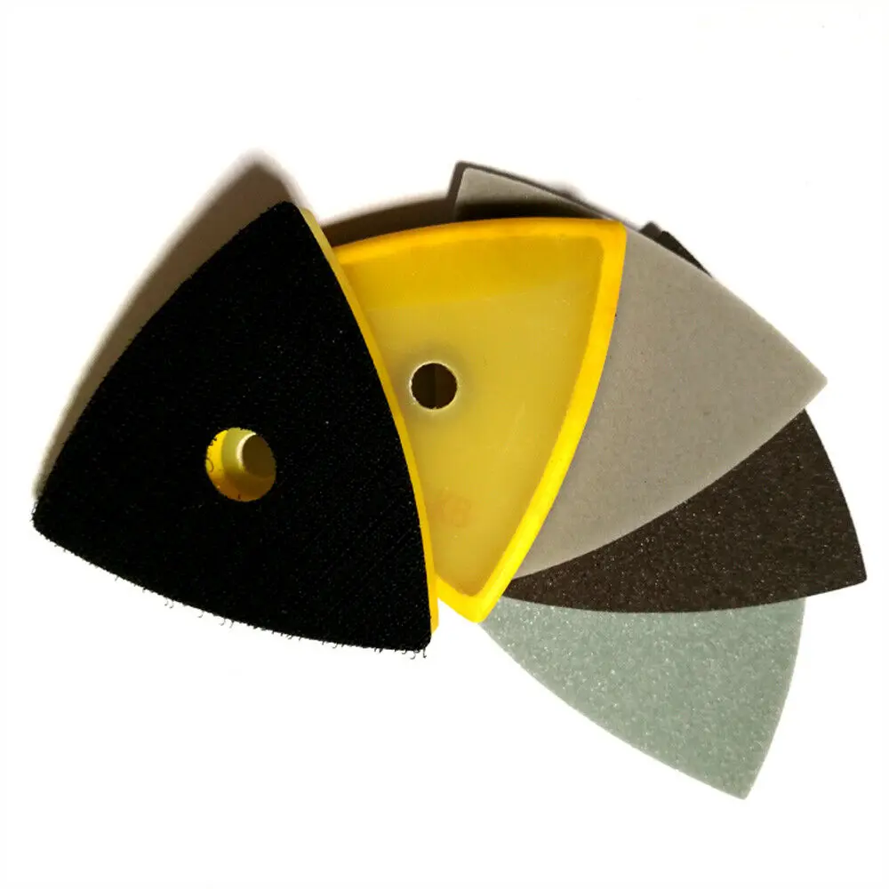 80มม.สามเหลี่ยม Sanding Backing Pad Hook Loop Air ขัดขัด Abrasives สำหรับกระดาษทรายขัดและขัด