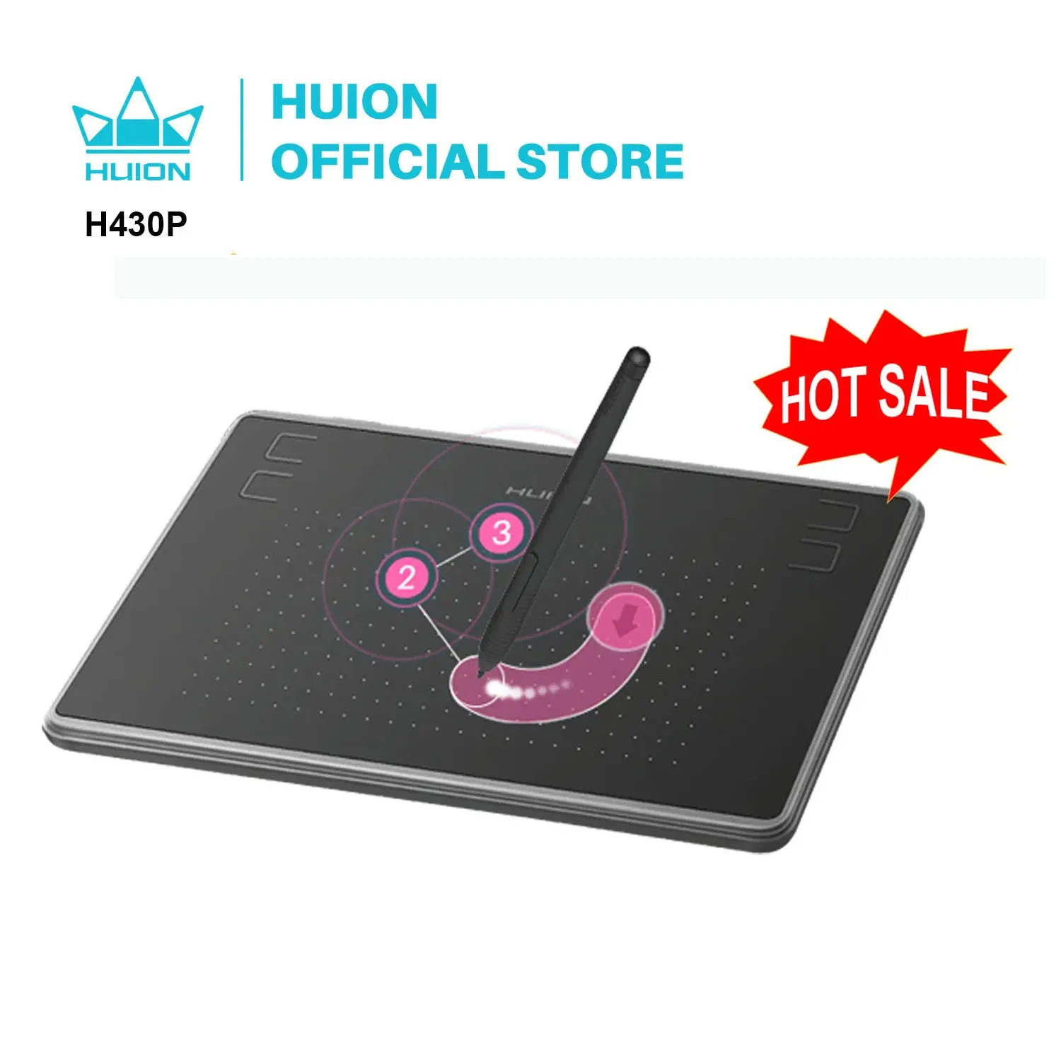 HUION H430P Digital Tablets Signature Graphics Drawing Pen Tablet OSU Game Tablet with Battery-Free Pen Not Including Glove