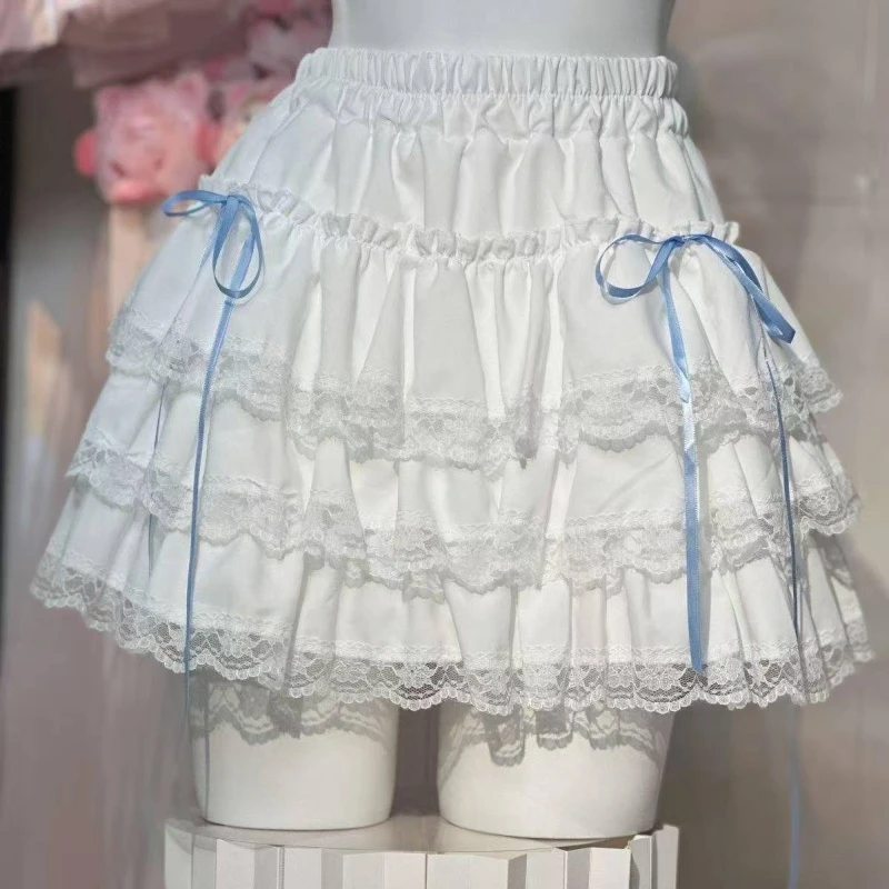 Women Y2K Harajuku Sweet Mini Skirt Japanese Lolita Cute Ruffles Lace High Waist Fluffy Cake Skirt Party Faldas Mujer New