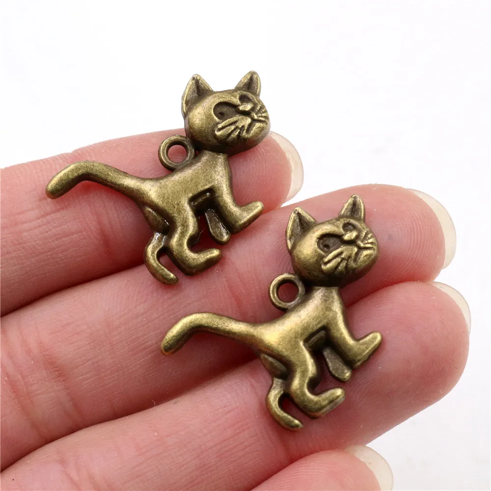 27x21mm 10pcs Antique Bronze and Antique Silver Plated Cat Handmade Charms Pendant:DIY for bracelet necklace