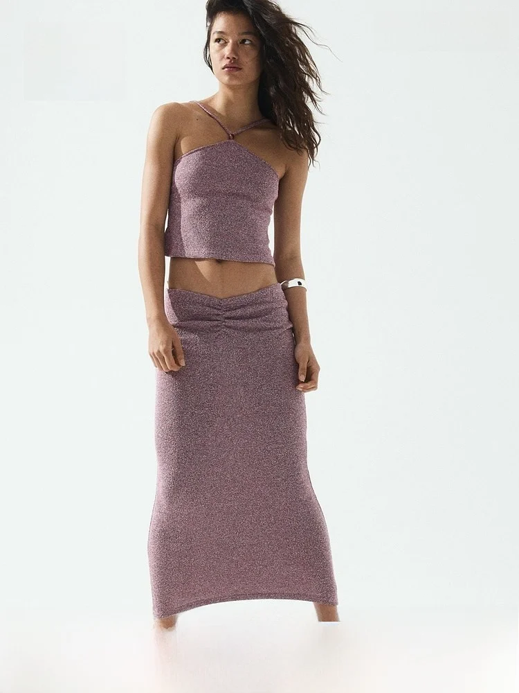 

Модная вязаная юбка H&M с плиссировкой, средней посадкой, из смеси полиэстера и вискозы, весенняя коллекция