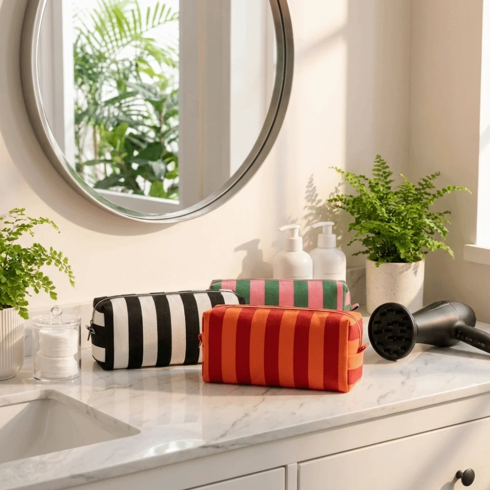 Stripe Hair Dryer Storage Bag Dustproof With Handle Curler Storage Bag with Zipper Large Capacity Cosmetic Bag