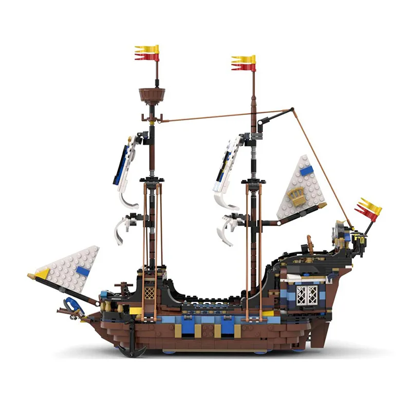 Bloques de construcción de barco pirata, kit de construcción educativo con cubierta detallada, modelo creativo, juguete para niños, regalos de cumpleaños