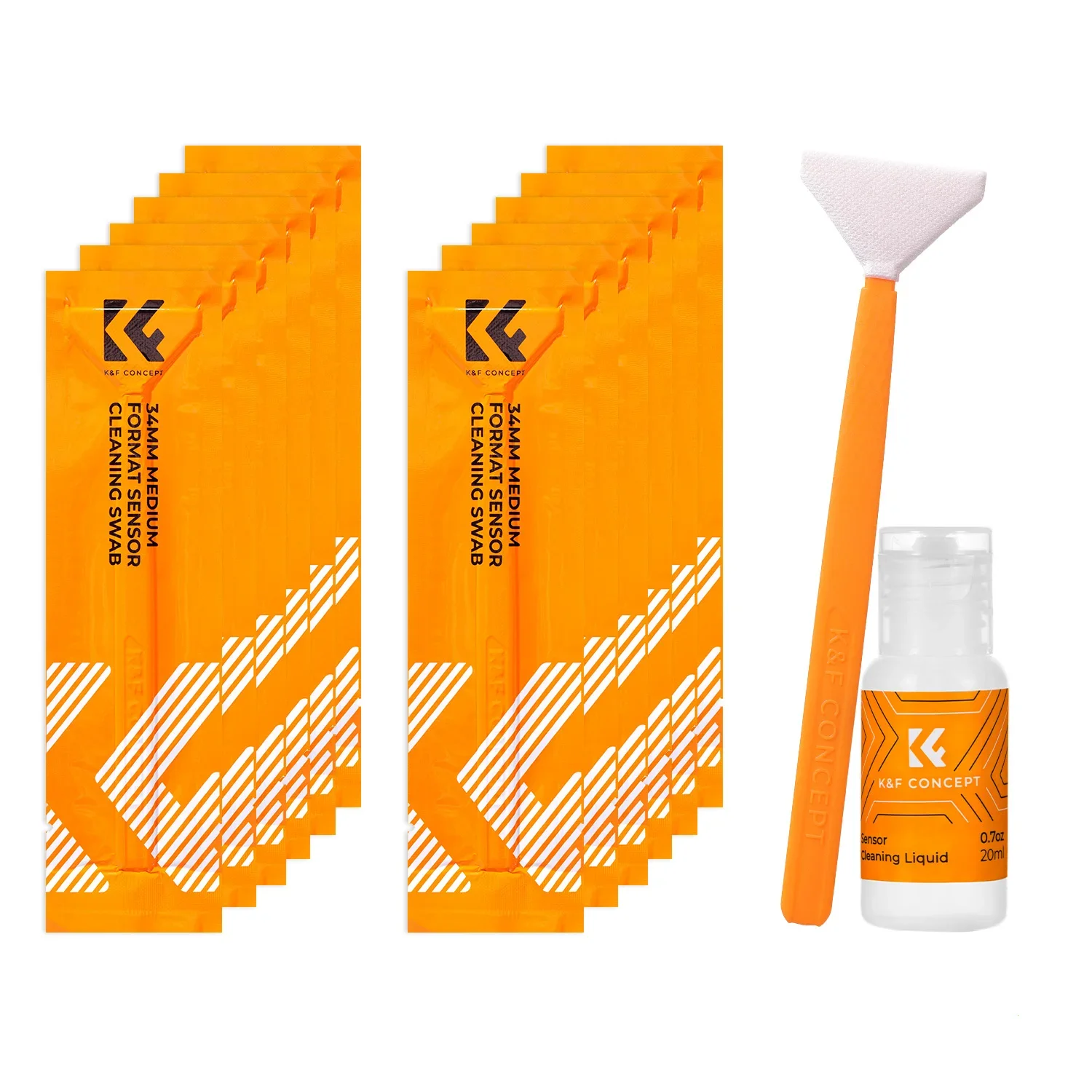 K&F CONCEPT 12pcs 34mm Medium Format Sensor Lens Cleaning Swabs +1pc 20ml Liquid Sensor Cleaner Sets For DSLR SLR Camera