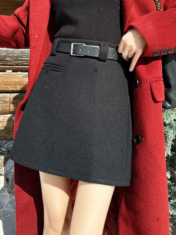 

Шерстяная юбка А-силуэта для женщин, осенне-зимняя, с высокой талией, облегающая, модная, во французском стиле, из полиэстера.