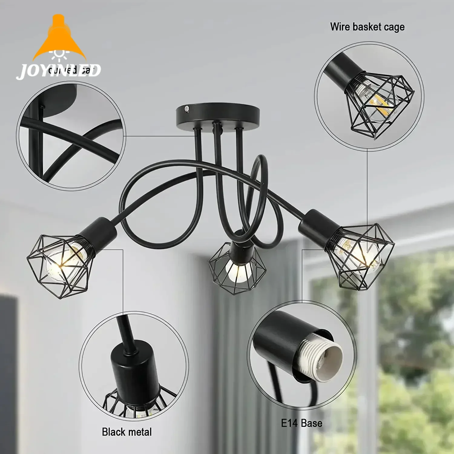 1pc Indoor Ceiling Light 3 Way Molecular Light American Style Semi Flush Mount E14 Light Nordic Bedroom Creative Ceiling Lamp