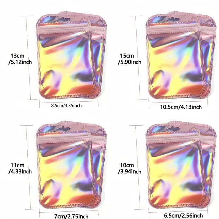 Hot Selling Size 50pcs/lot Laser Pink Self Sealing Plastic Bags Resealable Zip Lock Pouches For Jewelry Display Retail Packing
