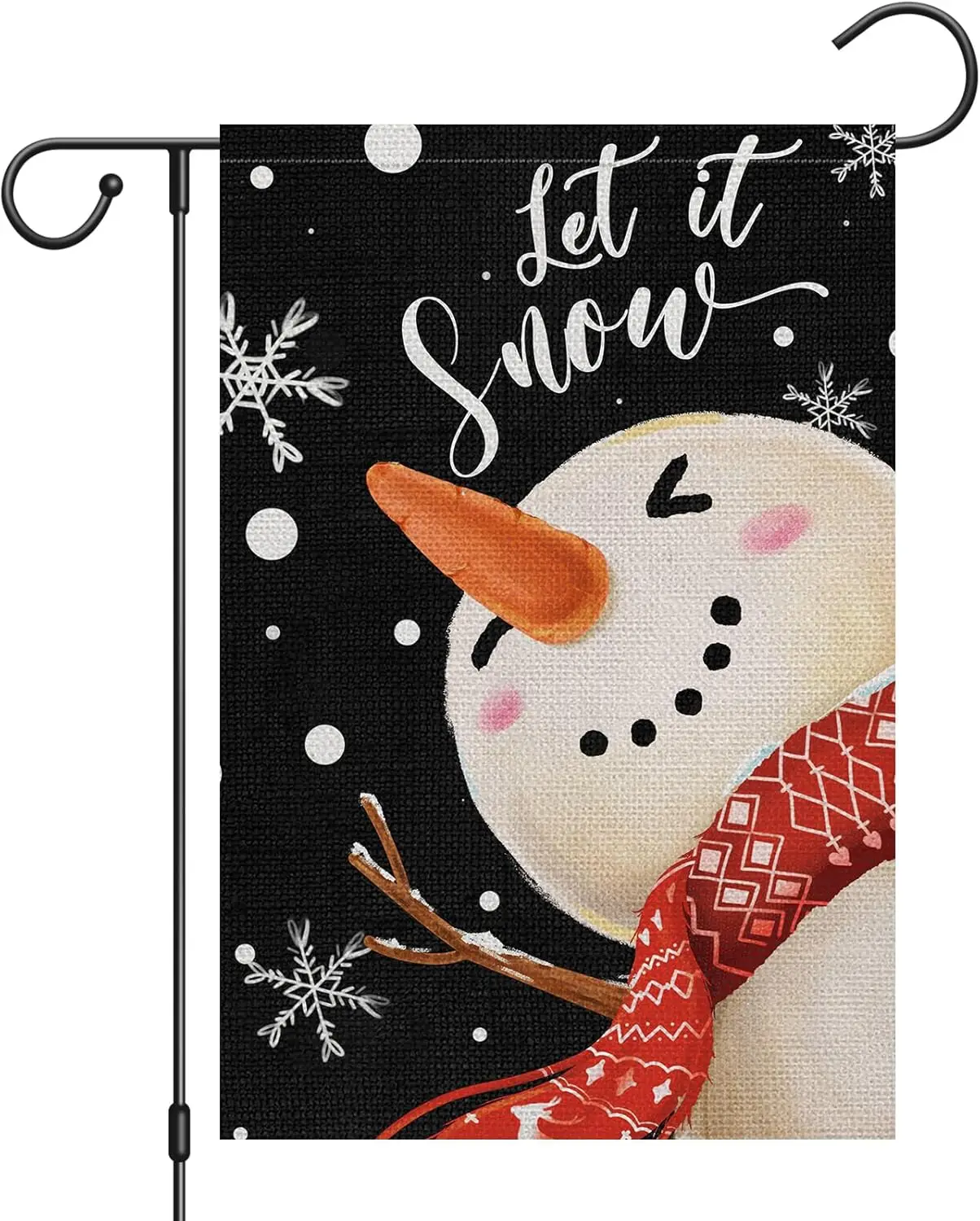 Let it Snow Garden Flag 12x18 Double Sided Burlap, Winter Snowman with Red Scarf Garden Flags Christmas Snowflake Pine Yard Bann