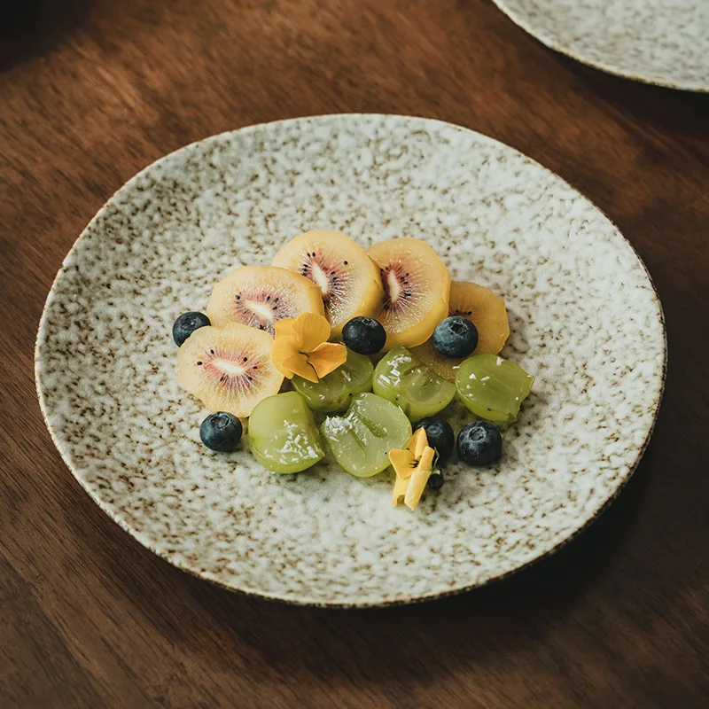 

Stone Patterned Used Tableware Ceramic Household Vegetable Restaurant Flat Salad Plates Dining