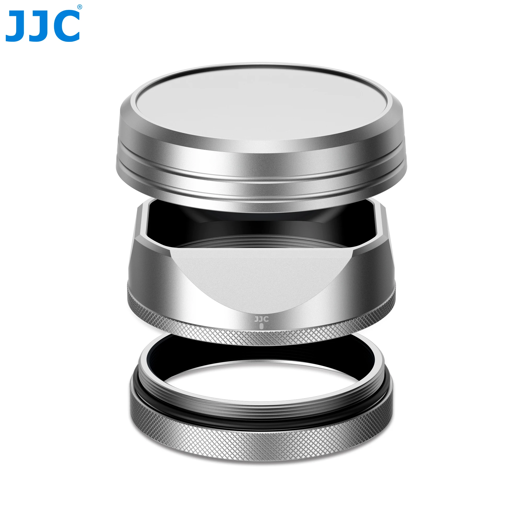 

Квадратный металлический блендер JJJC для камер Fujifilm Fuji X100VI X100V с крышкой объектива и адаптерным кольцом 49 мм, серебристый