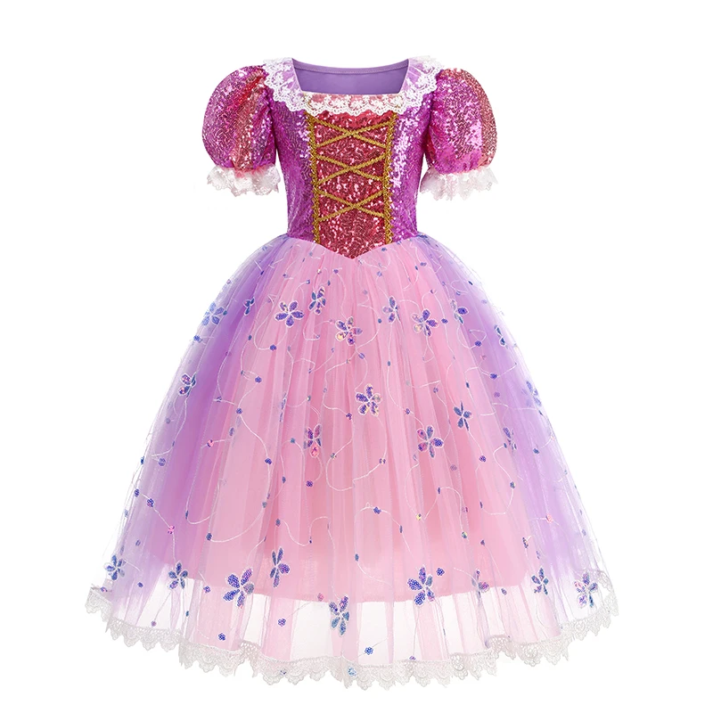 DGMYFY Vestido De Princesa Oceanía Para Niñas | Disfraz Completo Con Peluca, Collar Fluorescente, Pulsera De Concha Y Corona | Ideal Para Cumpleaños, Carnaval Y Cosplay