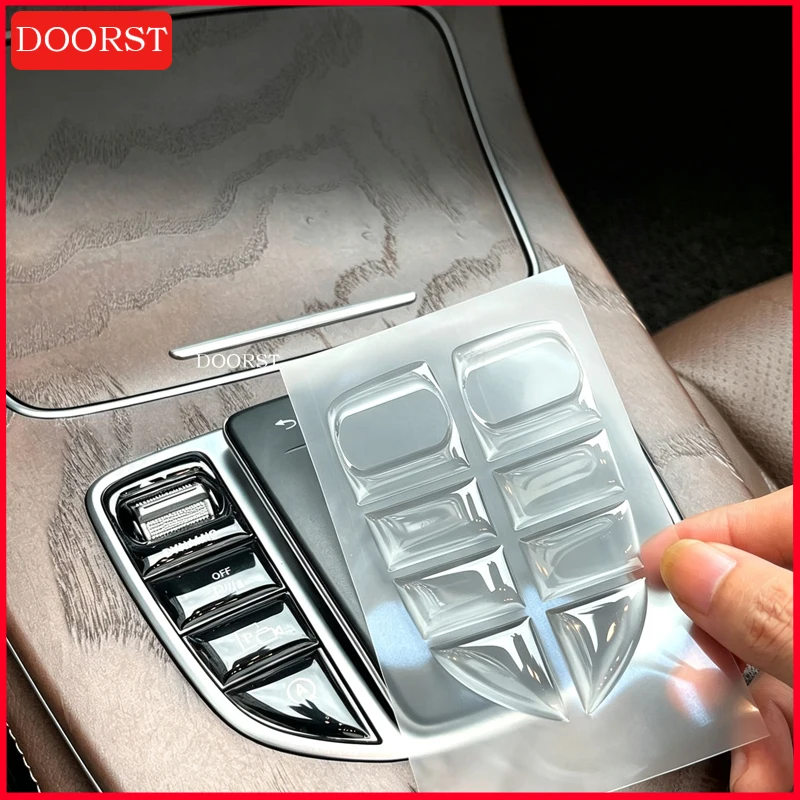 For Mercedes Benz C E GLC Class W205 W213 X253 Car Center Console Multimedia buttons Cover Protective Transparent Sticker