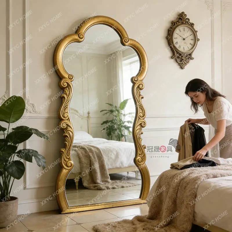 

carved arched full-length mirror living room bedroom entrance classical full-length mirror