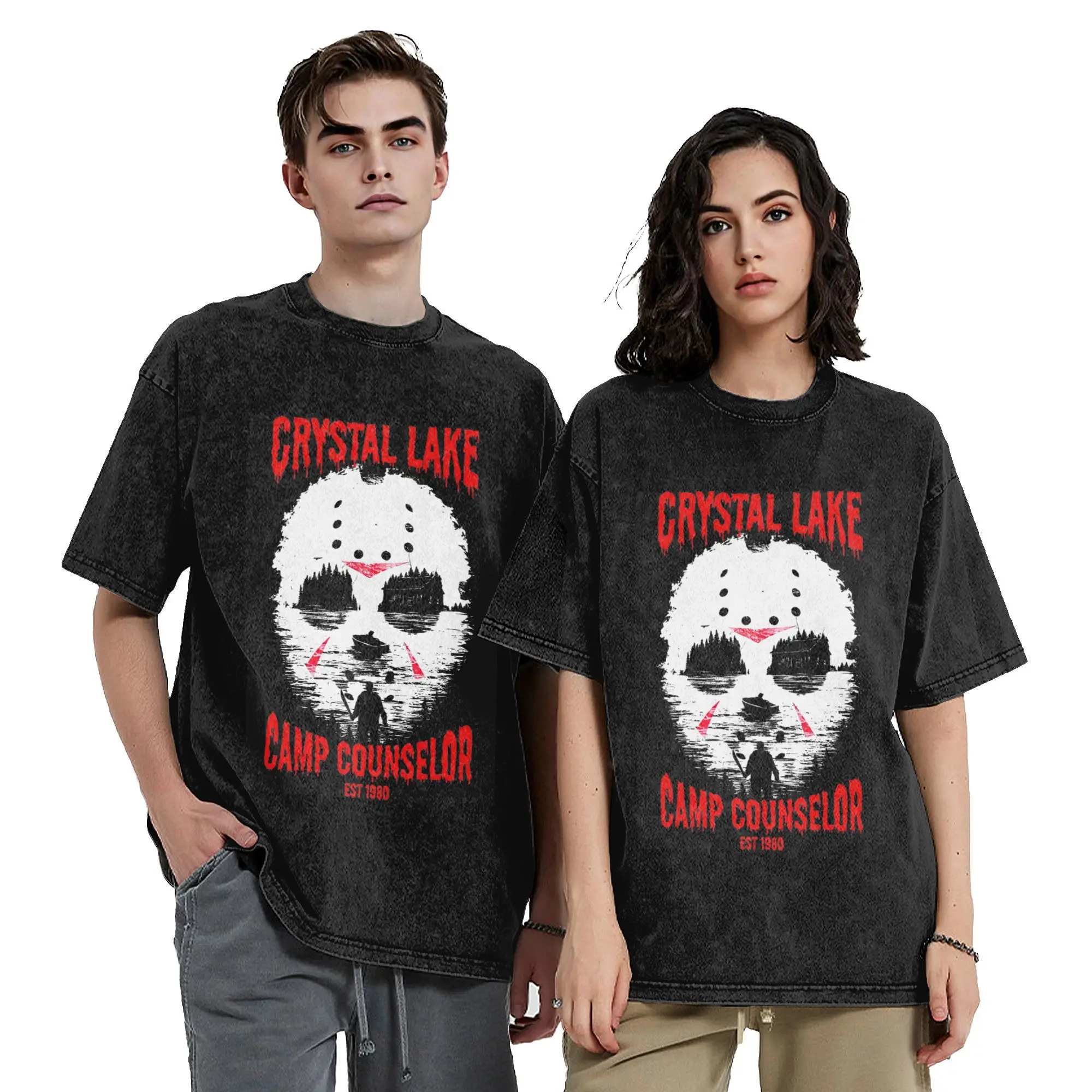 

Friday 12th Horror Jason Voorhees Vintage Washed T-Shirts Friday 13th Casual Pure Cotton T Shirt Graphic Printed Clothing