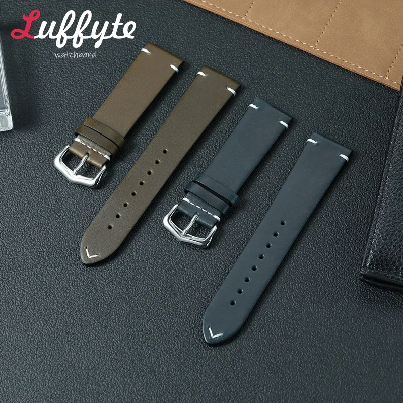 

Men's Retro Genuine Leather Watch Strap 18mm 20mm 22mm 24mm Watchbands Bracelet Black Blue Green Vintage Oil Wax Skin Wrist Band
