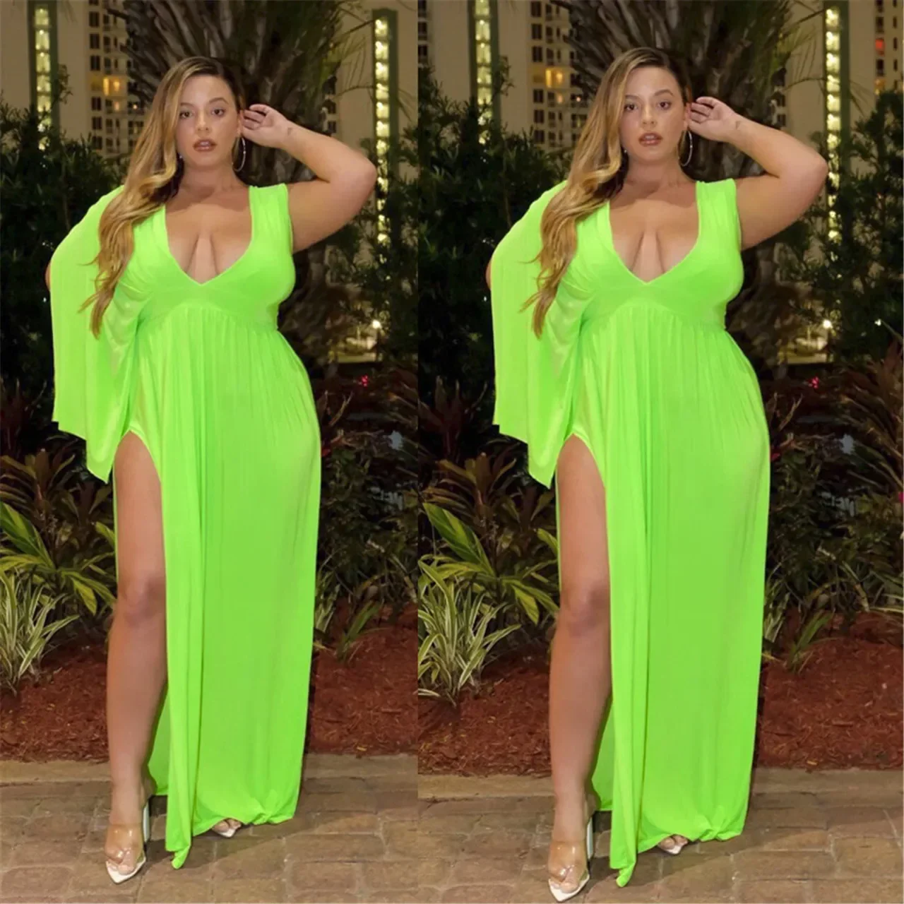 

2025 Summer Women's Split Deep V Sexy Large Size Night Club Party Dresses Vestido Feminino 3XS-10XL XXXXXXXXXXL 5XL 6XL 7XL 8XL