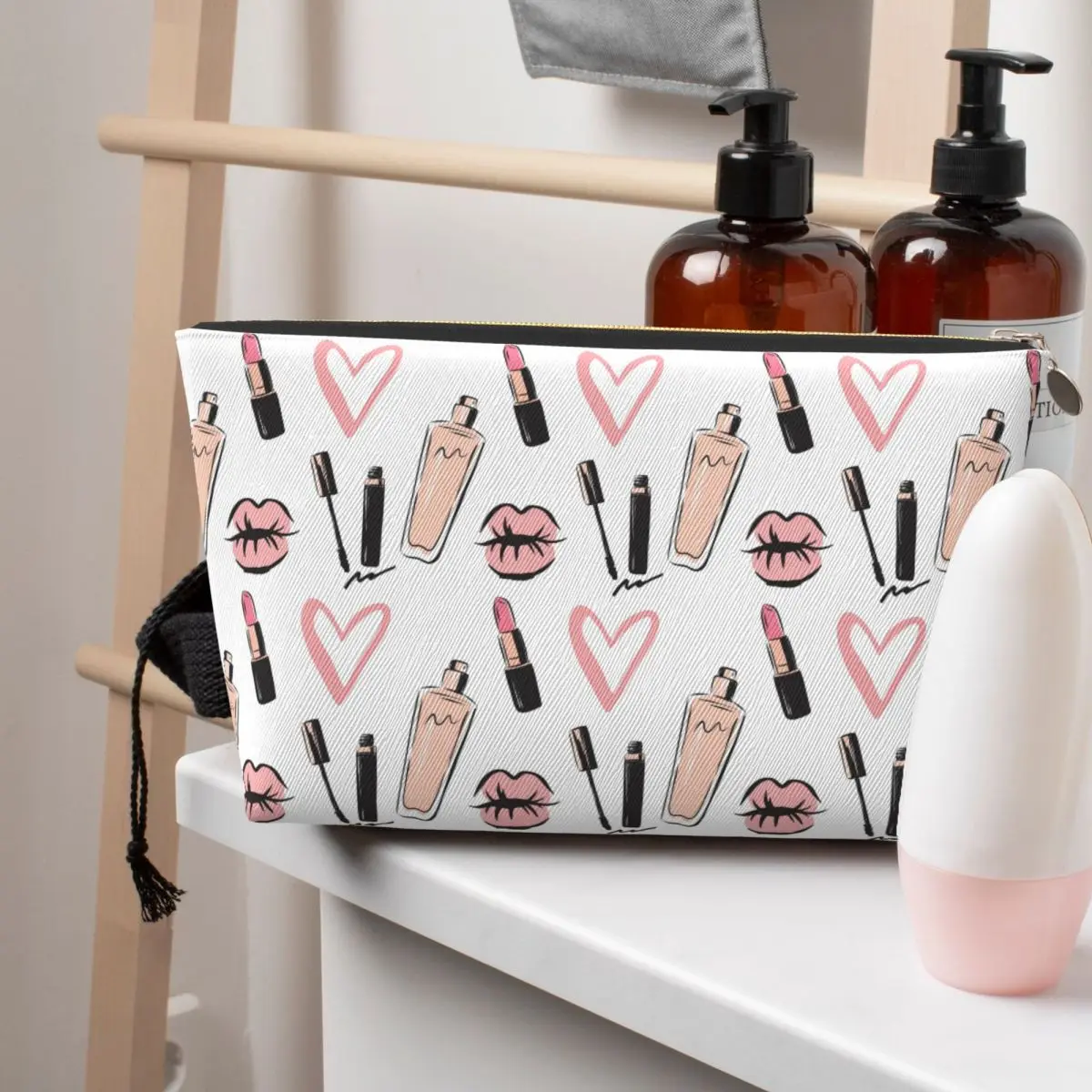 

Kiss Kiss, Bang Bang Women Cosmetic Bag Travel Makeup Organizer Pouch Toiletry Storage Dopp Kit Box
