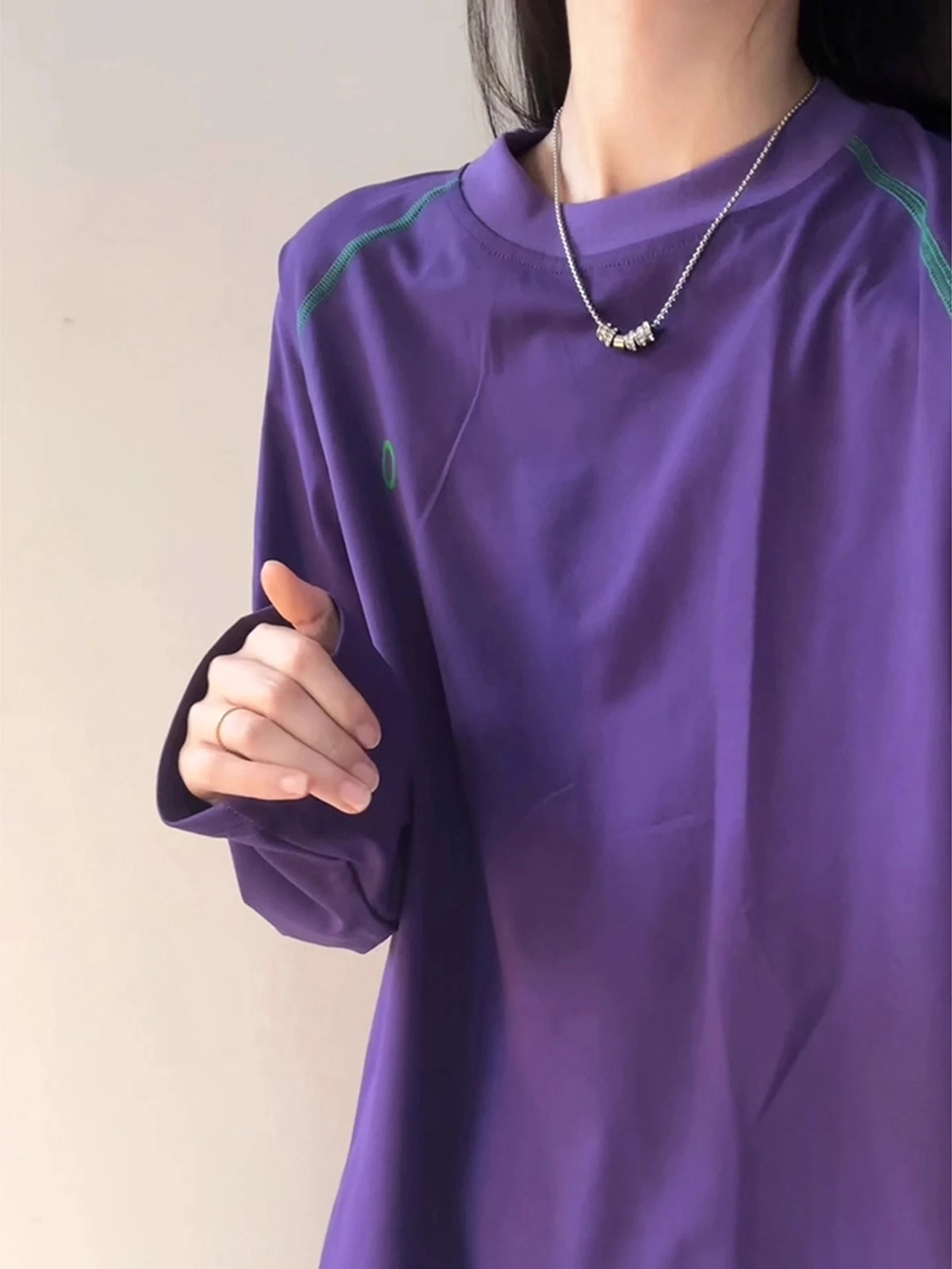 Koszulka sportowa Quick Dry Long Sleeve Fitn T-shirt męska damska fioletowa do badmintona, jazdy na rowerze, odzież sportowa jesienna do biegania na świeżym powietrzu